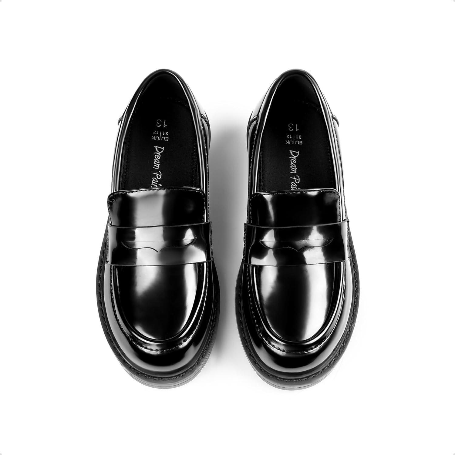 imageDream Pairs Girls Loafers Chunky Platform Penny Loafers School Uniform Slip On Dress ShoesBlackpatent