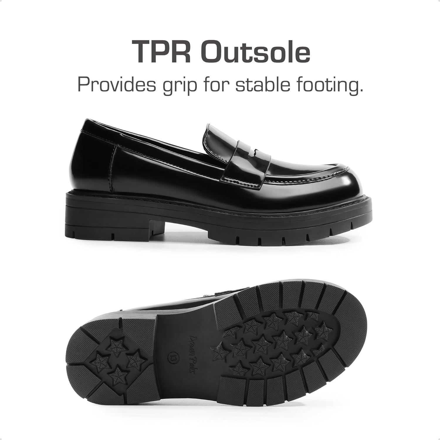 imageDream Pairs Girls Loafers Chunky Platform Penny Loafers School Uniform Slip On Dress ShoesBlackpatent