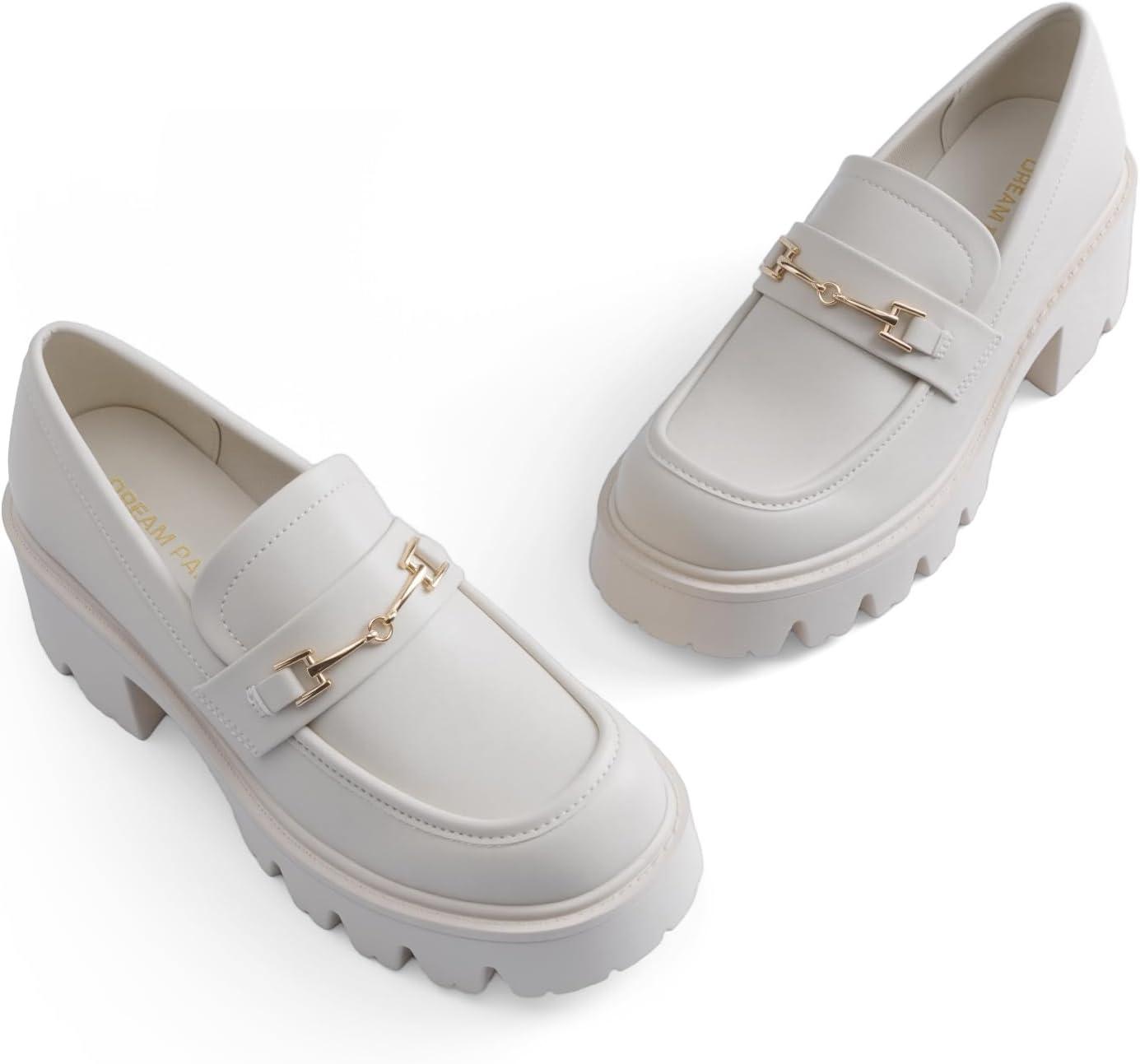 imageWomen Loafers Platform Chunky Heel Slip On Lug Sole Casual Dressy Office Business ShoesBeige