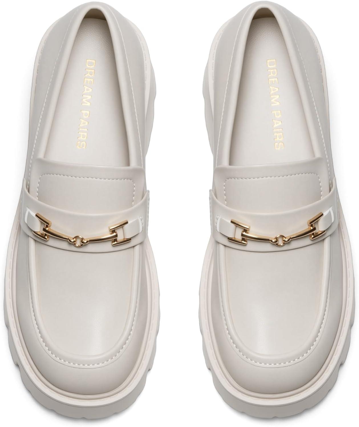 imageWomen Loafers Platform Chunky Heel Slip On Lug Sole Casual Dressy Office Business ShoesBeige