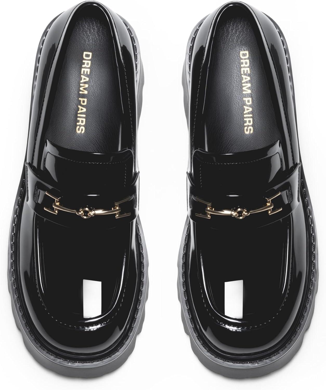 imageWomen Loafers Platform Chunky Heel Slip On Lug Sole Casual Dressy Office Business ShoesBlackpat