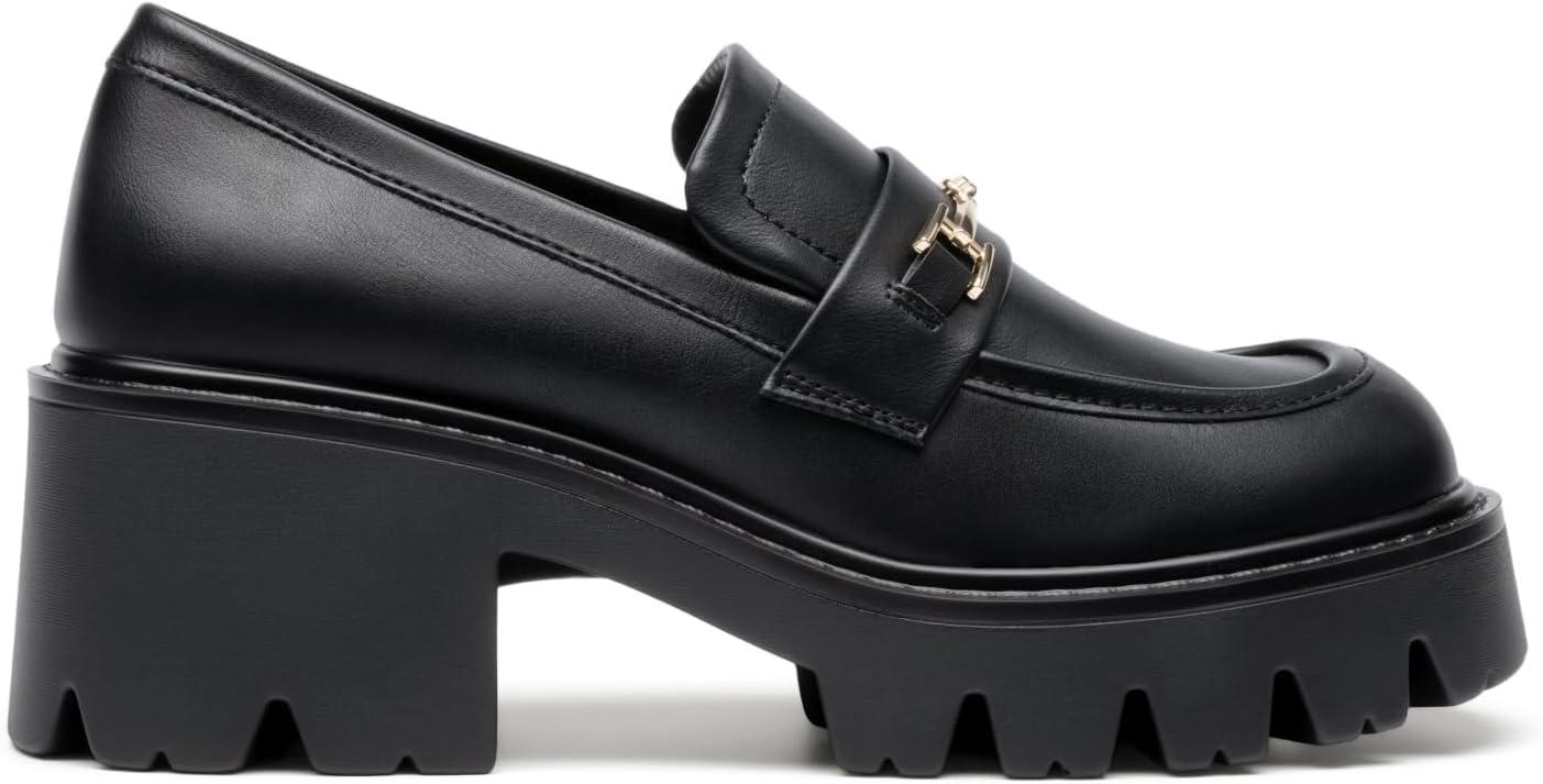 imageWomen Loafers Platform Chunky Heel Slip On Lug Sole Casual Dressy Office Business ShoesBlackpu