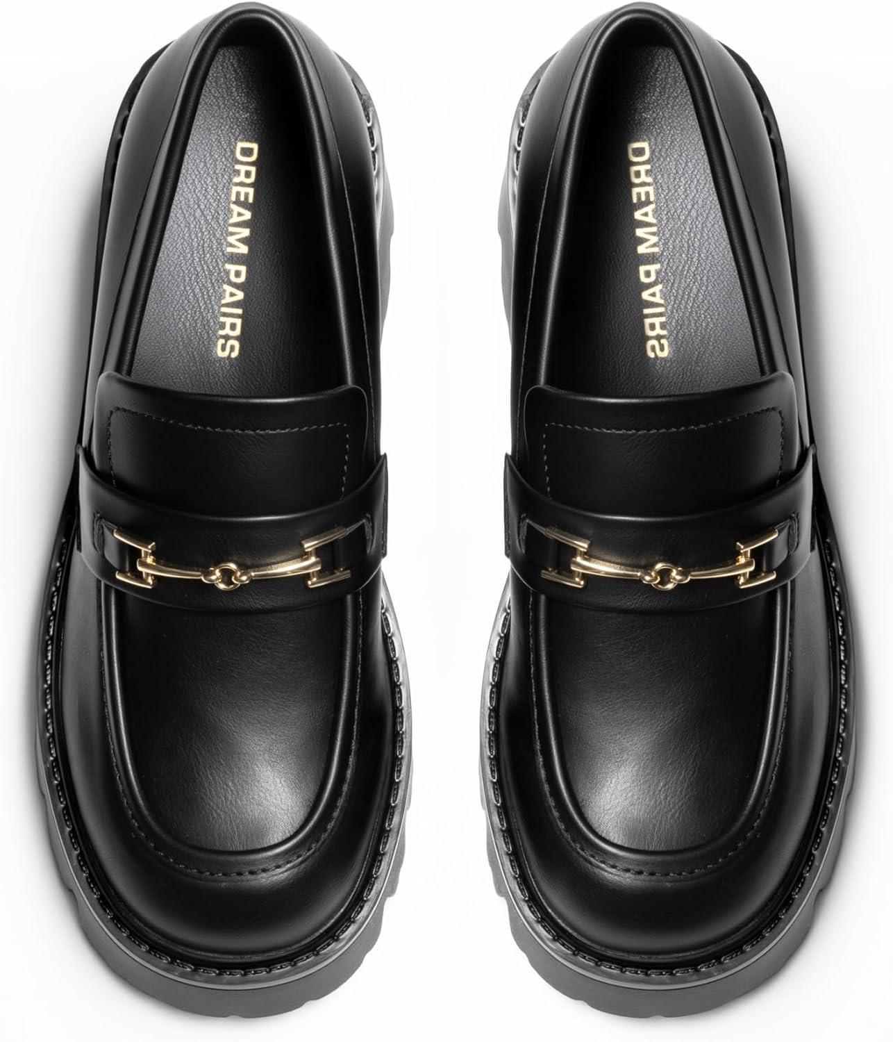 imageWomen Loafers Platform Chunky Heel Slip On Lug Sole Casual Dressy Office Business ShoesBlackpu