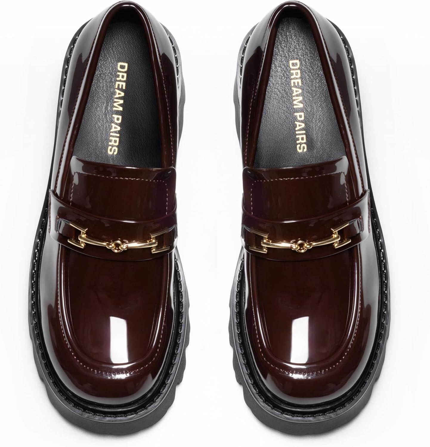 imageWomen Loafers Platform Chunky Heel Slip On Lug Sole Casual Dressy Office Business ShoesBrown