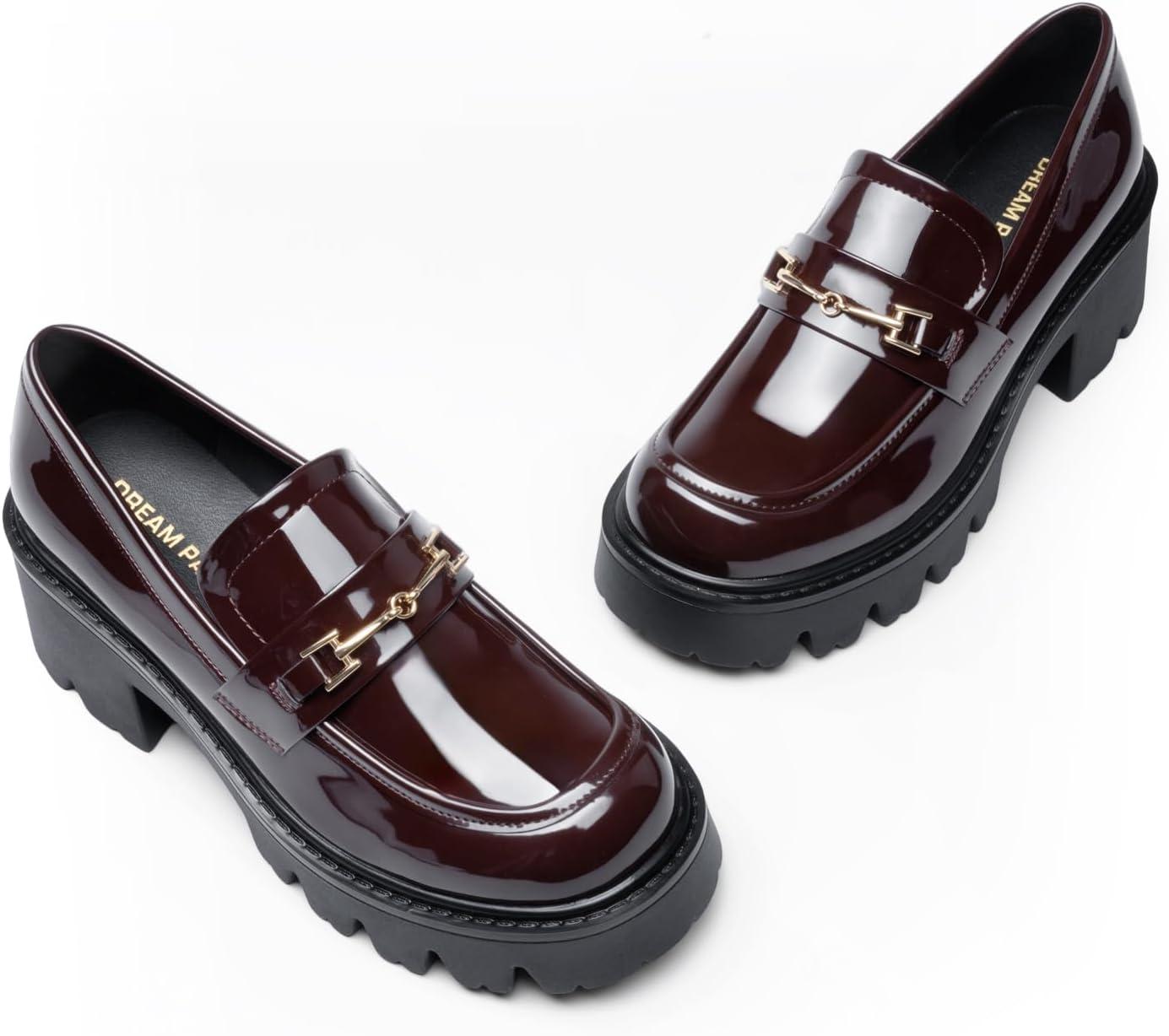 imageWomen Loafers Platform Chunky Heel Slip On Lug Sole Casual Dressy Office Business ShoesBrown