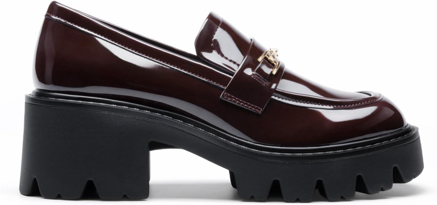 imageWomen Loafers Platform Chunky Heel Slip On Lug Sole Casual Dressy Office Business ShoesBrown