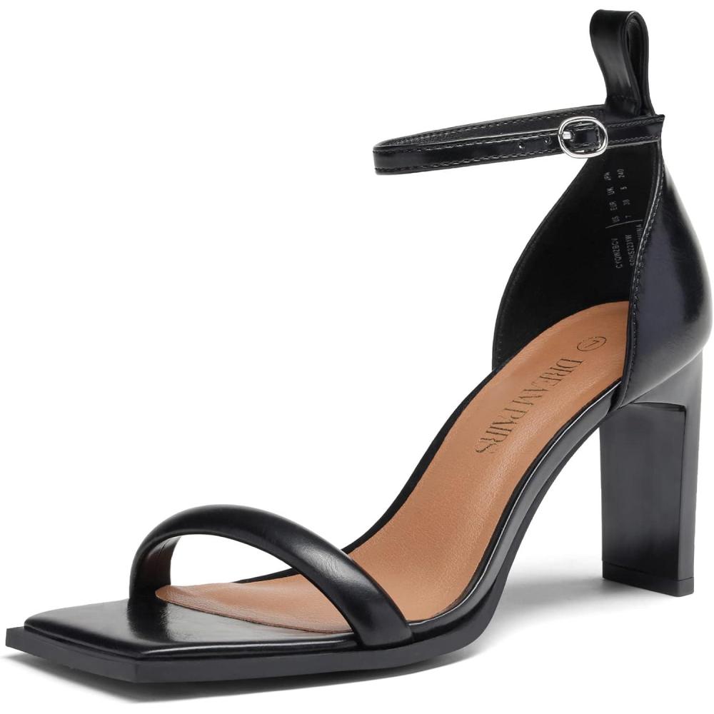 imageDREAM PAIRS Black High Heels Chunky Block Square Toe Heels for Women Sexy Dressy Open Toe Chain Heel Sandals Size 8 SDHS2231W