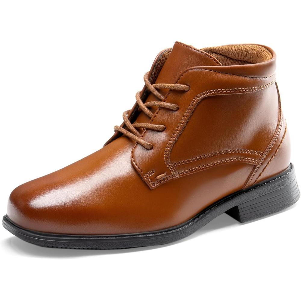 imageDREAM PAIRS Boys Dress Boots Laceup Formal Shoes with Side ZipperCamel