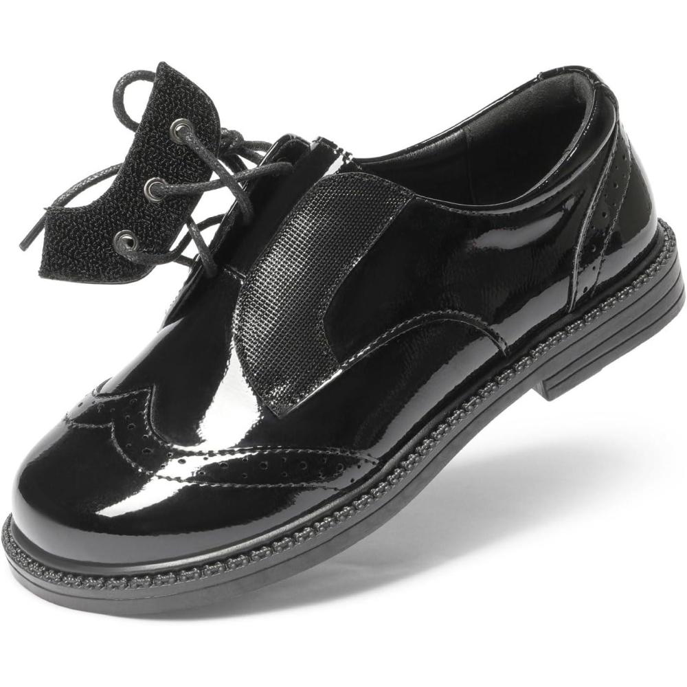 imageDREAM PAIRS Boys Girls Dress Shoes Kids School Uniform Formal Casual Oxfords for Toddler Little KidBlackpat
