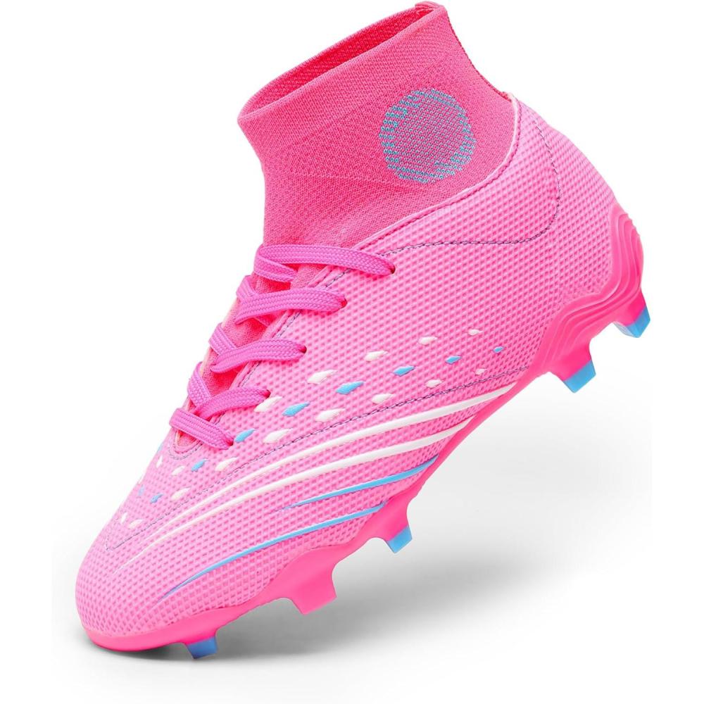 imageDREAM PAIRS Boys Girls Football Cleats Youth Firm Groud Outdoor Trainning Athletic Sport High Top Soccer Shoes for LittleBig KidPinkHot Pink