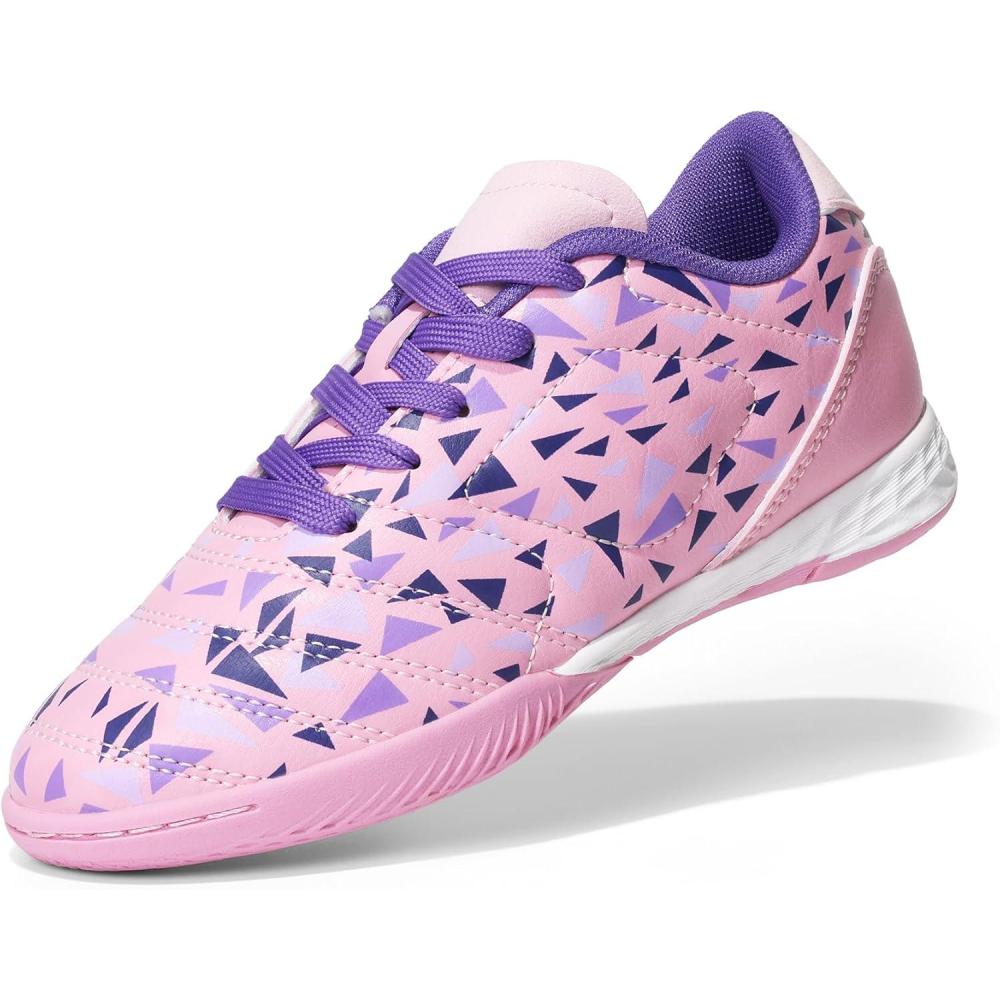 imageDREAM PAIRS Boys Girls Indoor Sneakers Lace Up Sport Athletic Casual IC Youth Futsal Football Soccer Shoes for LittleBig KidPinkPurple
