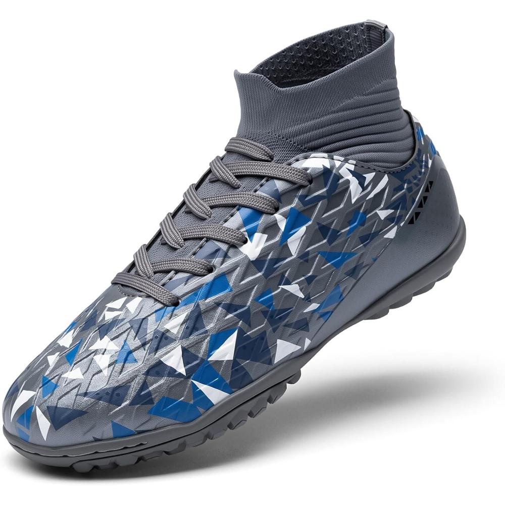 imageDREAM PAIRS Boys Girls Indoor Soccer Shoes High Top Football Turf Futsal Shoes for LittleBig KidGrey