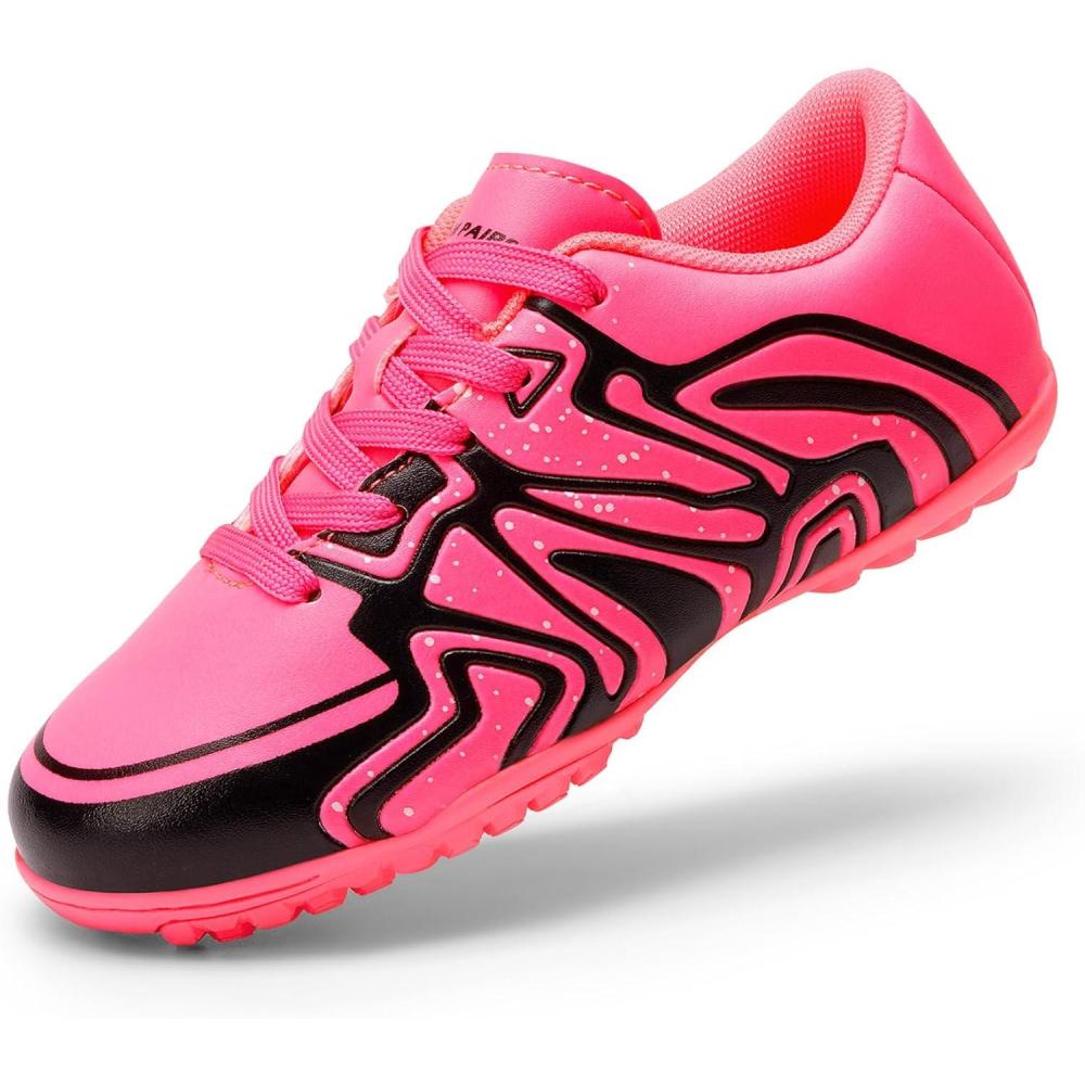 imageDREAM PAIRS Boys Girls Indoor Turf Soccer Cleats Lace Up Athletic Youth Futsal Football Shoes for LittleBig KidHot Pink