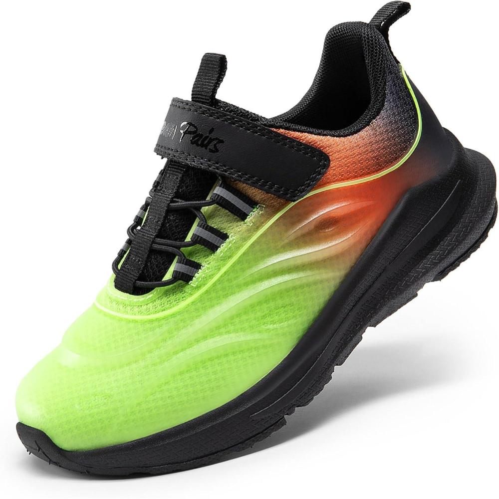 imageDREAM PAIRS Boys Girls Shoes Kids DuraPlay Tennis Running Athletic Protective Walking Sneakers for LittleBig KidNeon GreenOrangeBlack