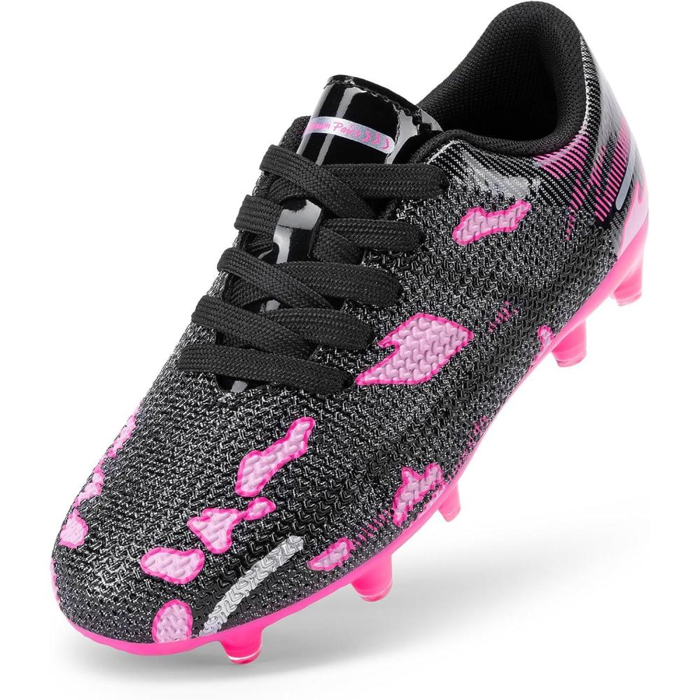 imageDREAM PAIRS Boys Girls Soccer Cleats Kids Football Shoes for LittleBig KidBlackHot Pink