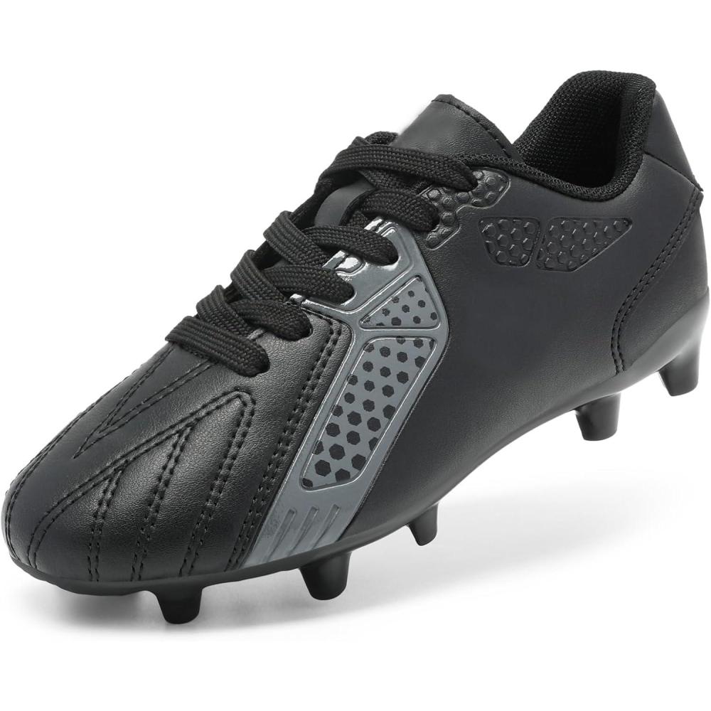 imageDREAM PAIRS Boys Girls Soccer Cleats Youth Firm Groud Classic Lightweight Football Shoes for LittleBig KidBlackDarkGrey