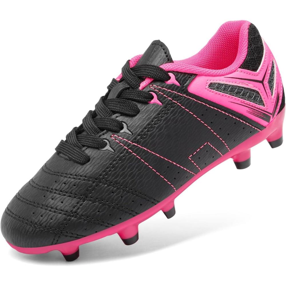 imageDREAM PAIRS Boys Girls Soccer Football Cleats Shoes for Little KidBig KidBlackFuchsiaLightGrey