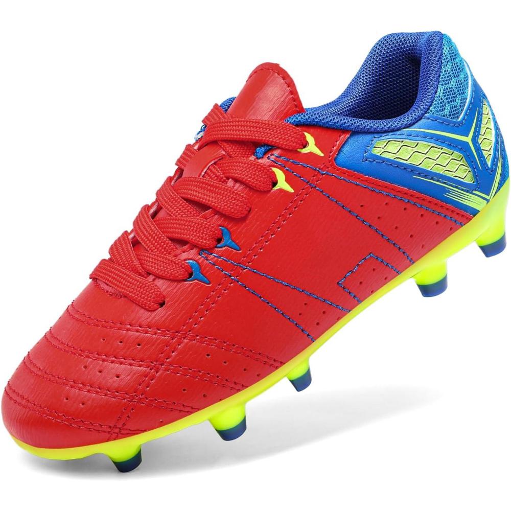 imageDREAM PAIRS Boys Girls Soccer Football Cleats Shoes for Little KidBig KidRedRoyalLemonGreen