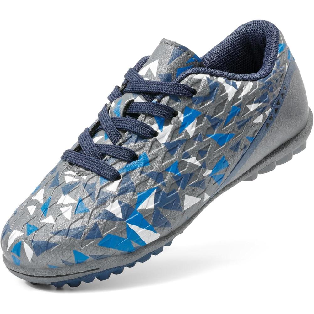 imageDREAM PAIRS Boys Girls Turf Indoor Soccer Shoes Lace Up Cleats for LittleBig KidGreyRoyalBlue