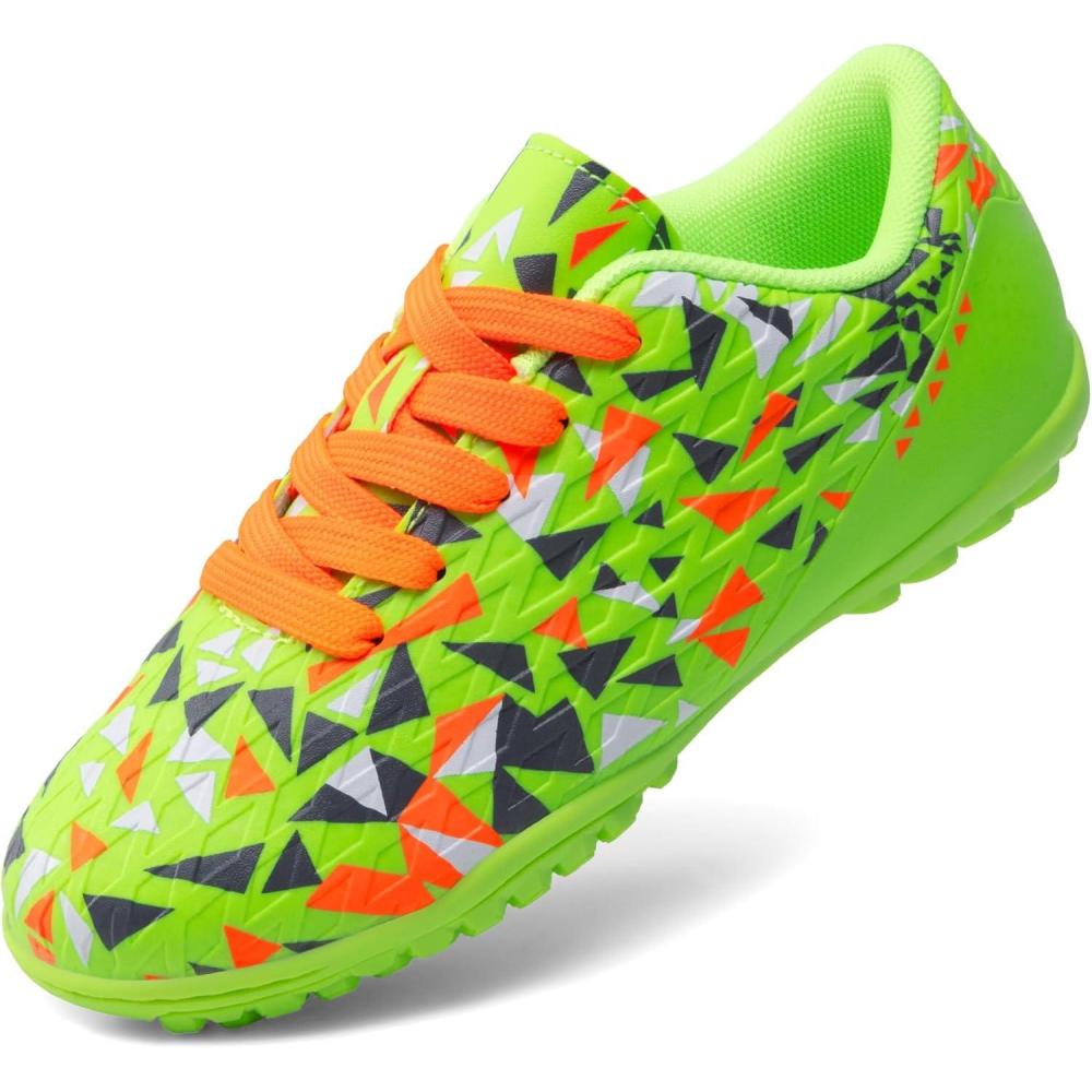 imageDREAM PAIRS Boys Girls Turf Indoor Soccer Shoes Lace Up Cleats for LittleBig KidNeon Green