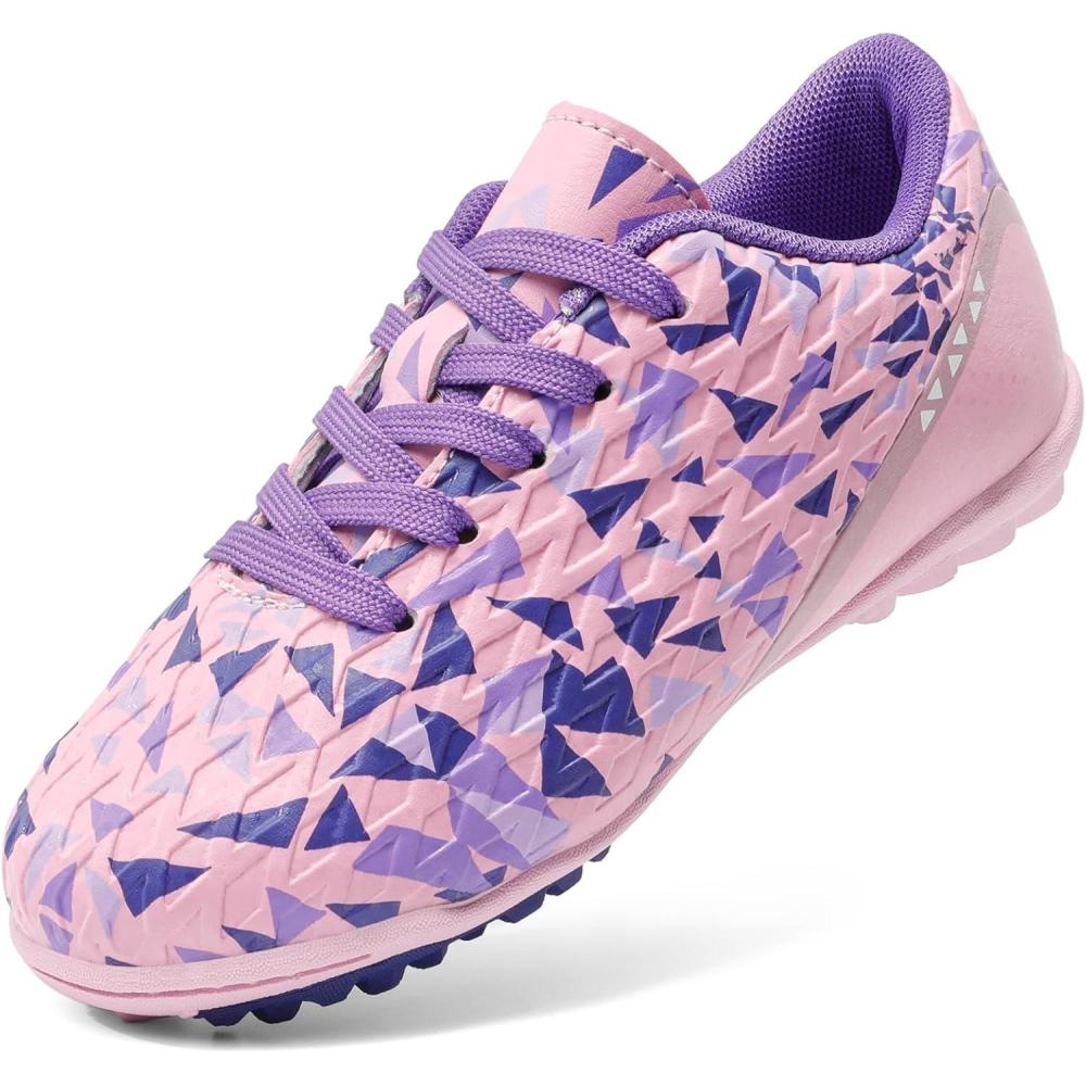 imageDREAM PAIRS Boys Girls Turf Indoor Soccer Shoes Lace Up Cleats for LittleBig KidPinkPurple
