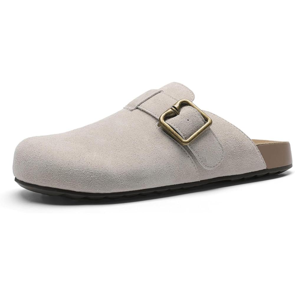 imageDREAM PAIRS Clogs for Women Suede Mules Wide Toe Shoes Wide Width Slip On Comfortable Clogs with Lightweight Soft Footbed AntiSlip Outsole Arch SupportGrey