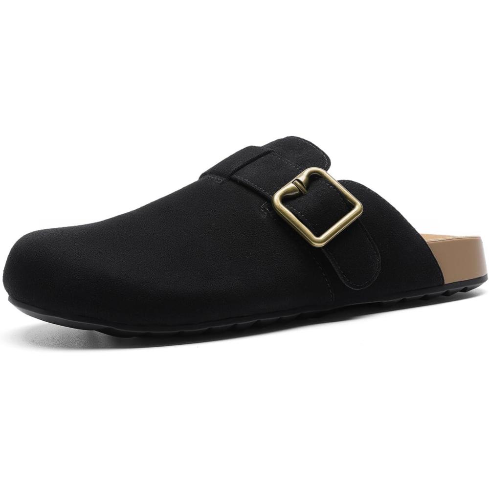 imageDREAM PAIRS Clogs for Women Suede Mules Wide Toe Shoes Wide Width Slip On Comfortable Clogs with Lightweight Soft Footbed AntiSlip Outsole Arch SupportBlack