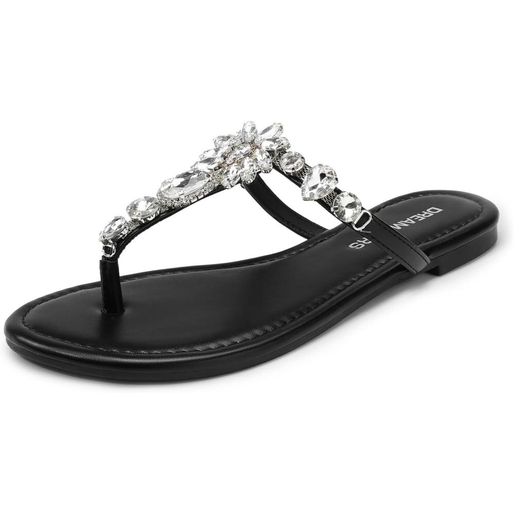 imageDREAM PAIRS Flip Flops for Women Dressy Rhinestone TStrap Thong Sandals for Summers Dress BeachBlack