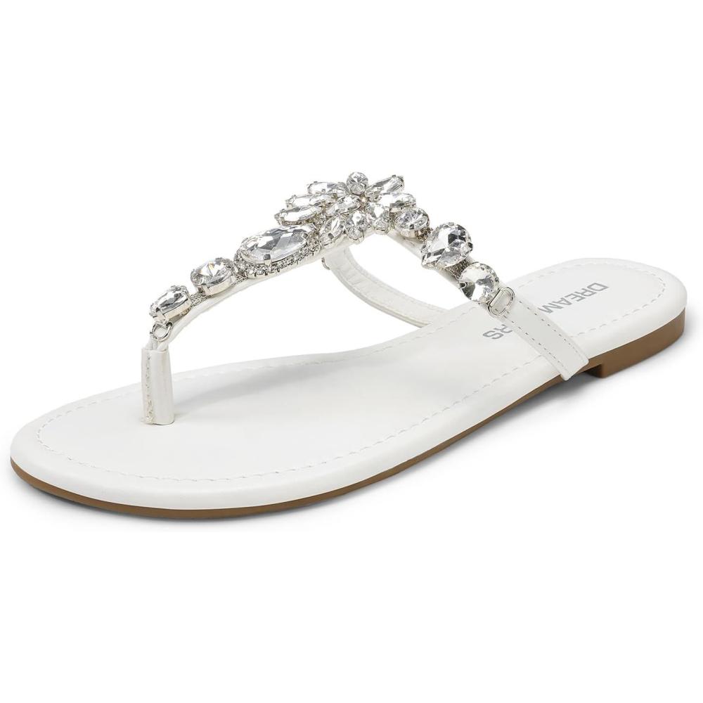 imageDREAM PAIRS Flip Flops for Women Dressy Rhinestone TStrap Thong Sandals for Summers Dress BeachWhite