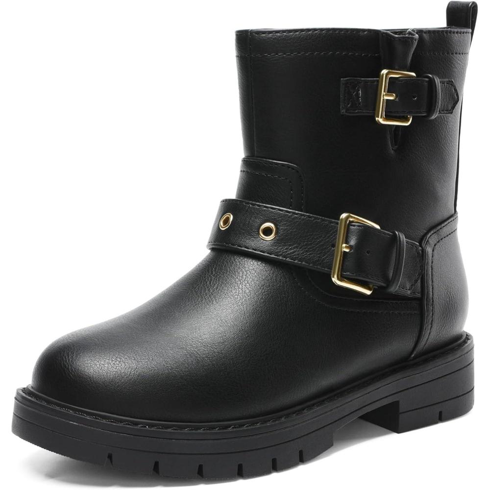 imageDREAM PAIRS Girls Ankle Boots Waterproof Side Zipper Booties for Little KidBig KidBlack
