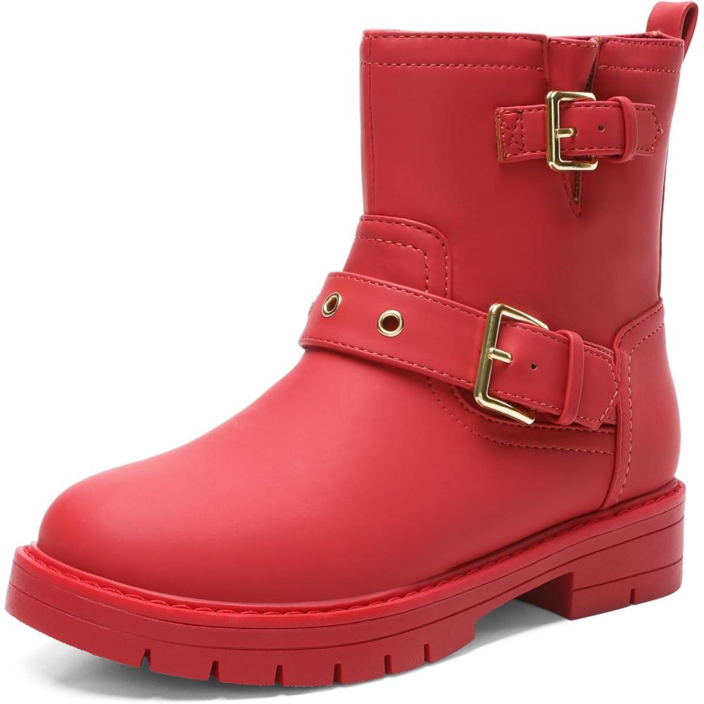 imageDREAM PAIRS Girls Ankle Boots Waterproof Side Zipper Booties for Little KidBig KidRed