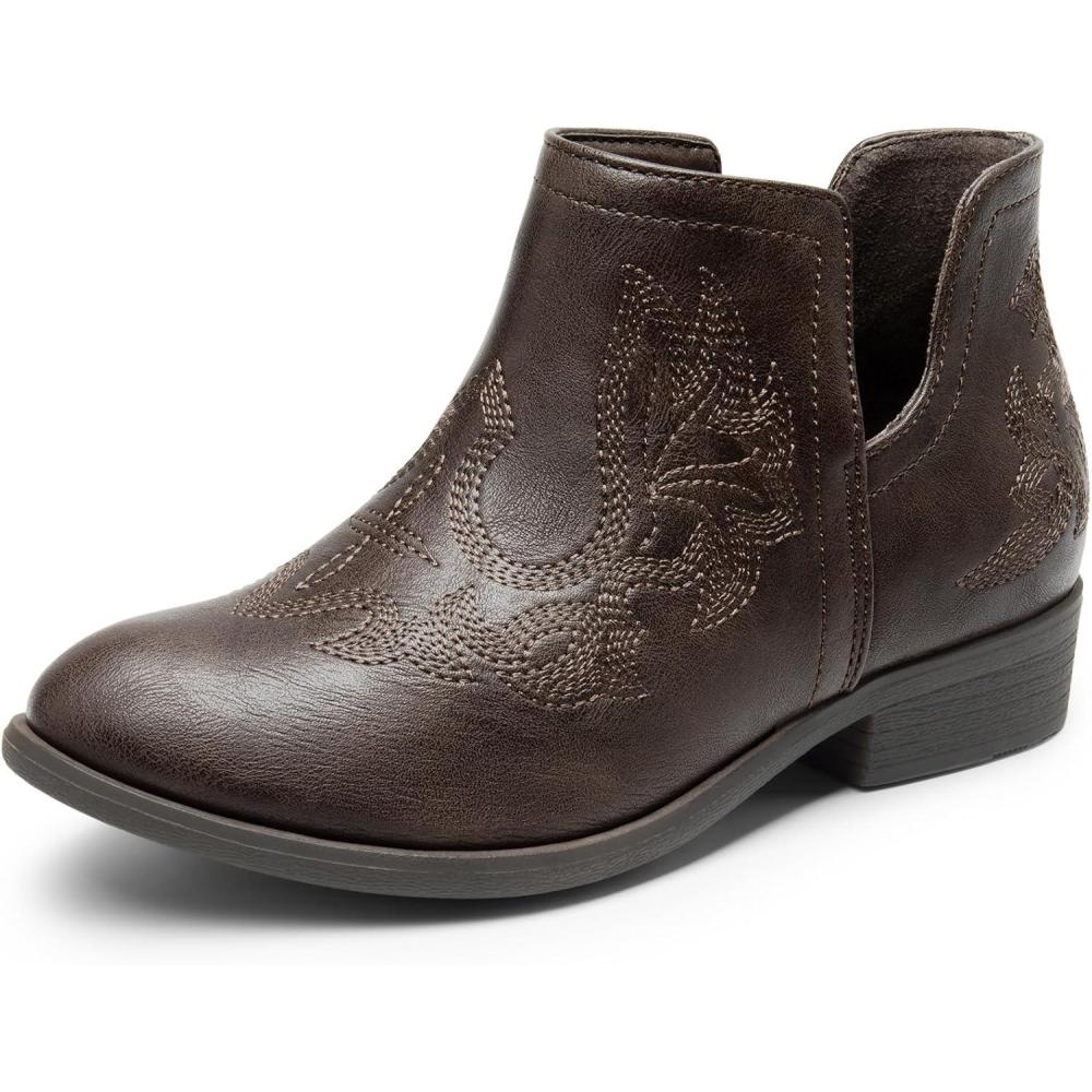 imageDREAM PAIRS Girls Booties Ankle Short Cowgirl Cowboy Western BootsBrown