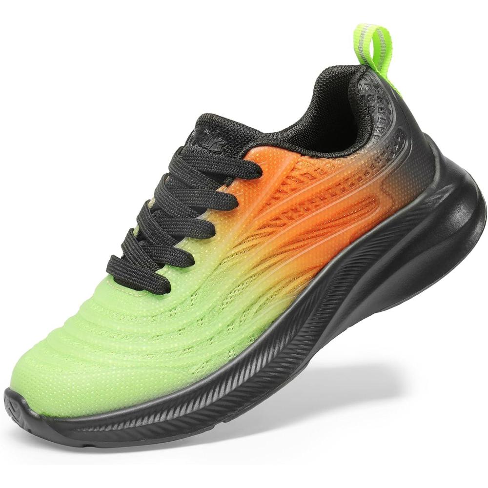 imageDREAM PAIRS Girls Boys Shoes Kids Lace up Tennis Sparkle Glitter Athletic Running SneakersNeon GreenOrangeBlack