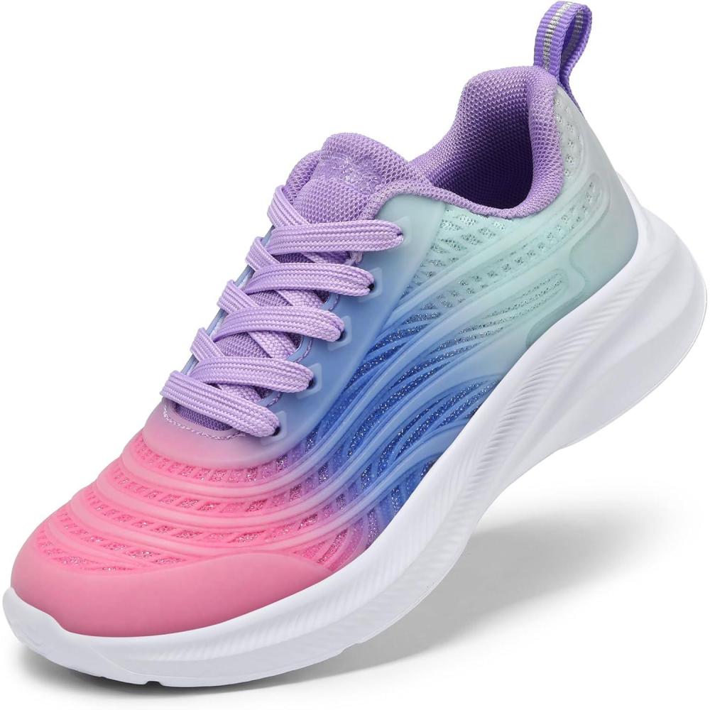 imageDREAM PAIRS Girls Boys Shoes Kids Lace up Tennis Sparkle Glitter Athletic Running SneakersPinkBlueLight Green