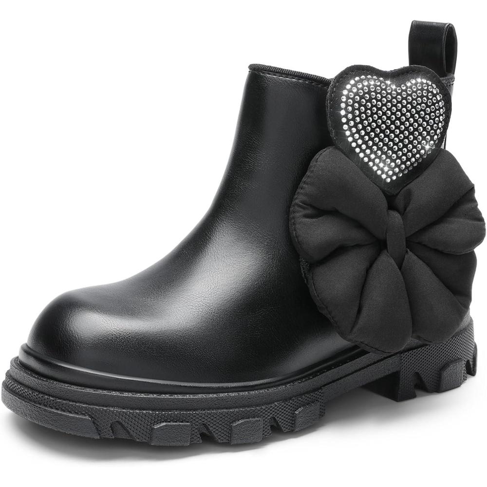 imageDREAM PAIRS Girls Chelsea Boots Side Zipper Lug Sole Ankle Booties ToddlerLittle KidBig KidBlack