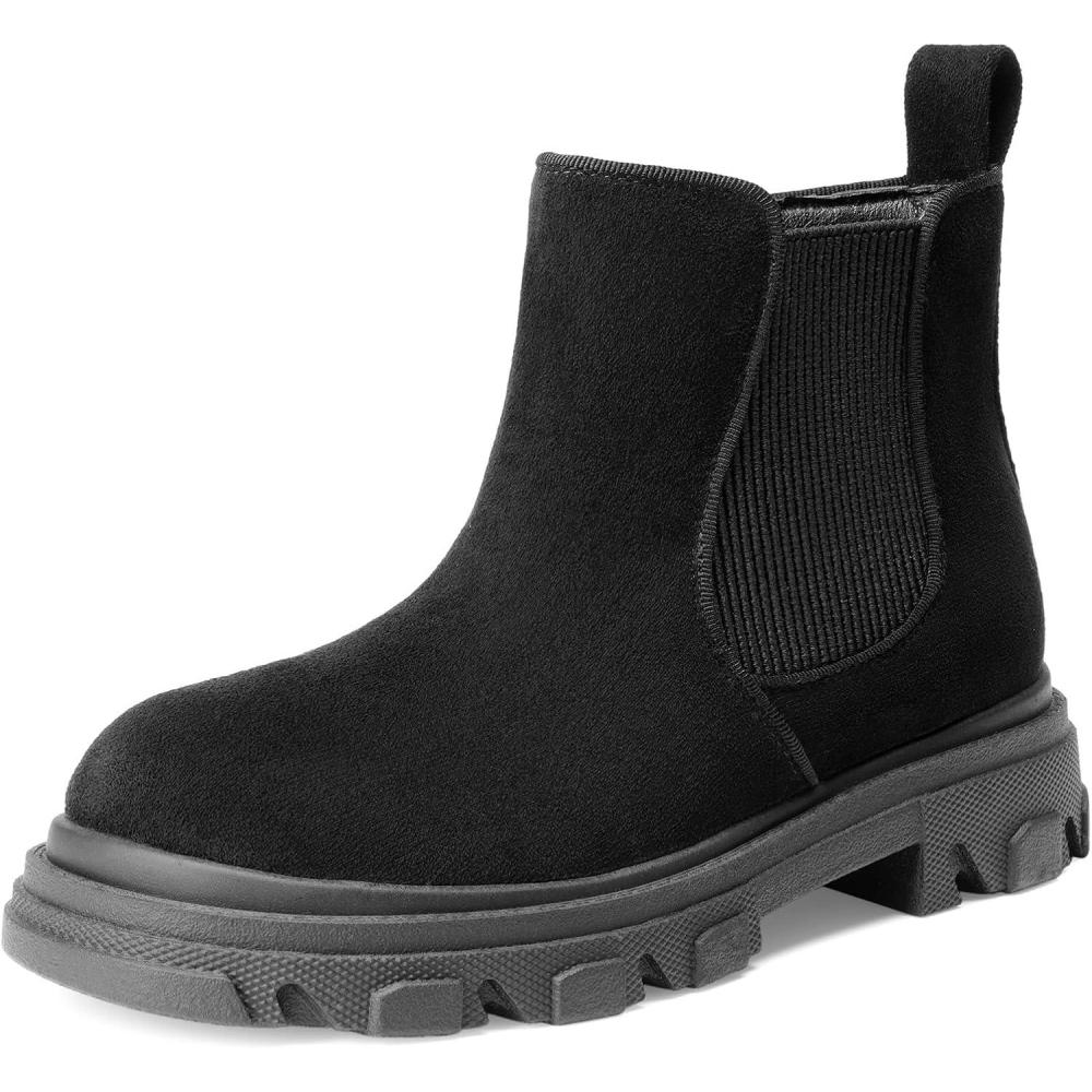 imageDREAM PAIRS Girls Chelsea Boots Side Zipper Lug Sole Ankle Booties ToddlerLittle KidBig KidBlack Suede