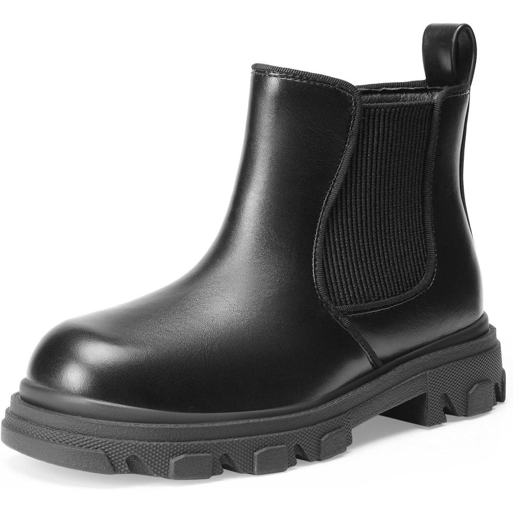 imageDREAM PAIRS Girls Chelsea Boots Side Zipper Lug Sole Ankle Booties ToddlerLittle KidBig KidBlackpu