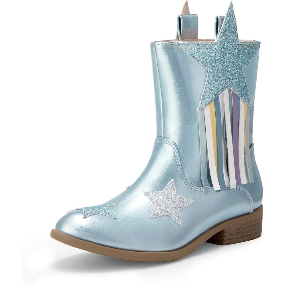 imageDREAM PAIRS Girls Cowgirl Cowboy Western Mid Calf Tassel BootsBlue