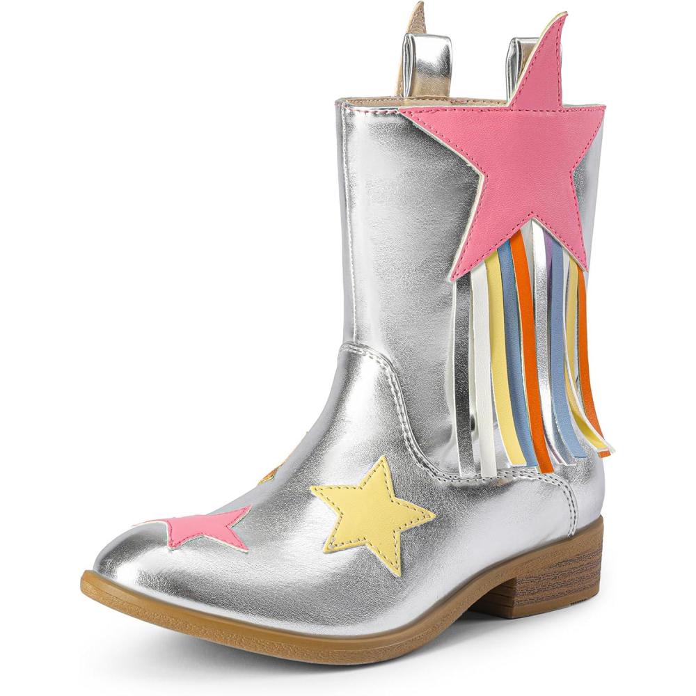 imageDREAM PAIRS Girls Cowgirl Cowboy Western Mid Calf Tassel BootsSilver