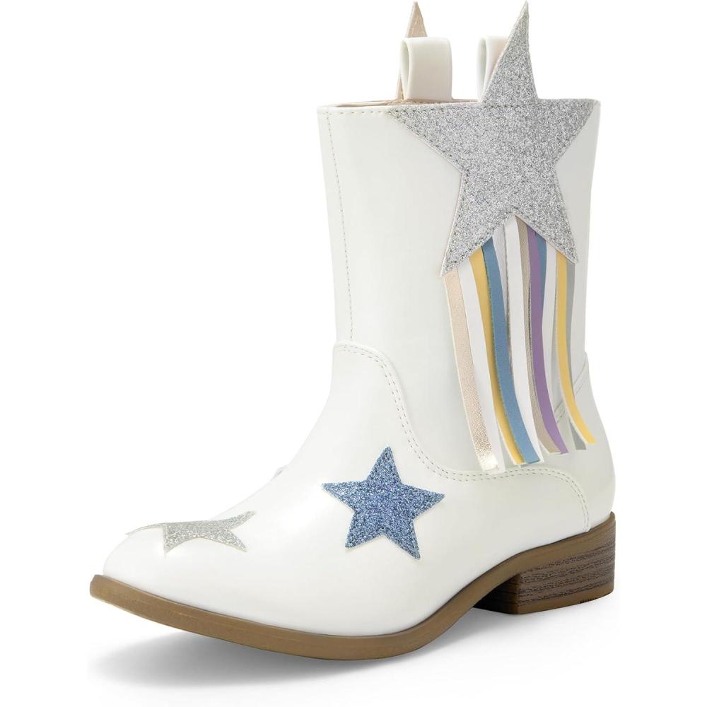 imageDREAM PAIRS Girls Cowgirl Cowboy Western Mid Calf Tassel BootsWhitepu