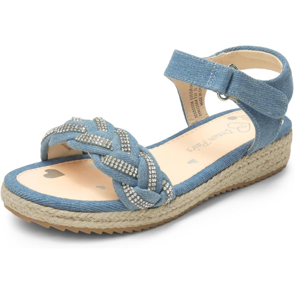 imageDREAM PAIRS Girls Espadrille Flatform Platform Wedge Open Toe Summer Sandals for Little Kid Big Kid Casual Vacation or Formal UseDenim Blue