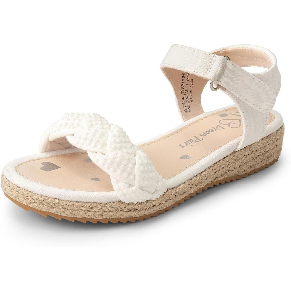 imageDREAM PAIRS Girls Espadrille Flatform Platform Wedge Open Toe Summer Sandals for Little Kid Big Kid Casual Vacation or Formal UseWhitedenim