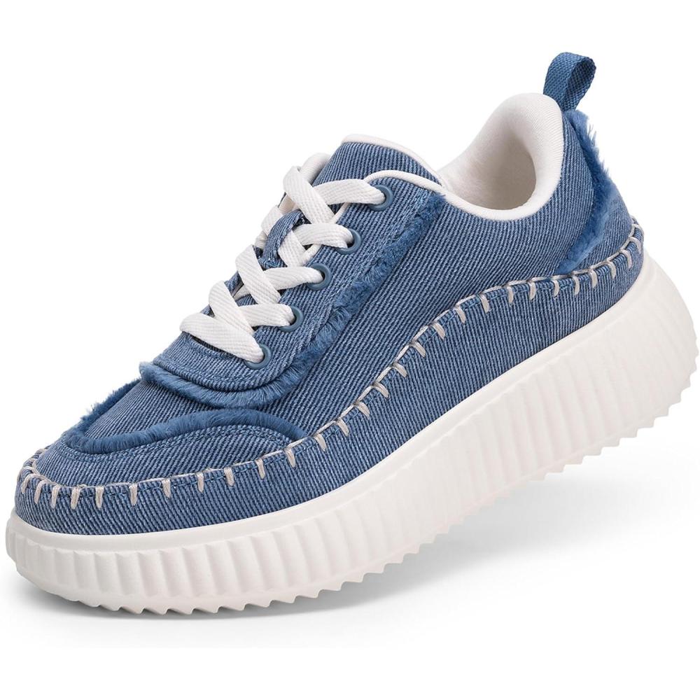 imageDREAM PAIRS Girls Fashion Sneakers Tennis Shoes Kids Platform Lightweight Lace Up Casual Walking ShoesDenim Blue