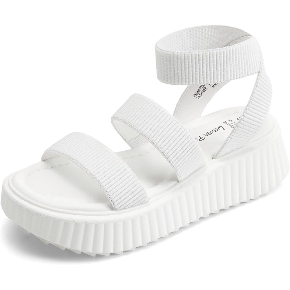 imageDREAM PAIRS Girls Flatform Wedge Open Toe Platform Summer Sandals with Buckle Ankle Strap for Little KidBig KidWhite
