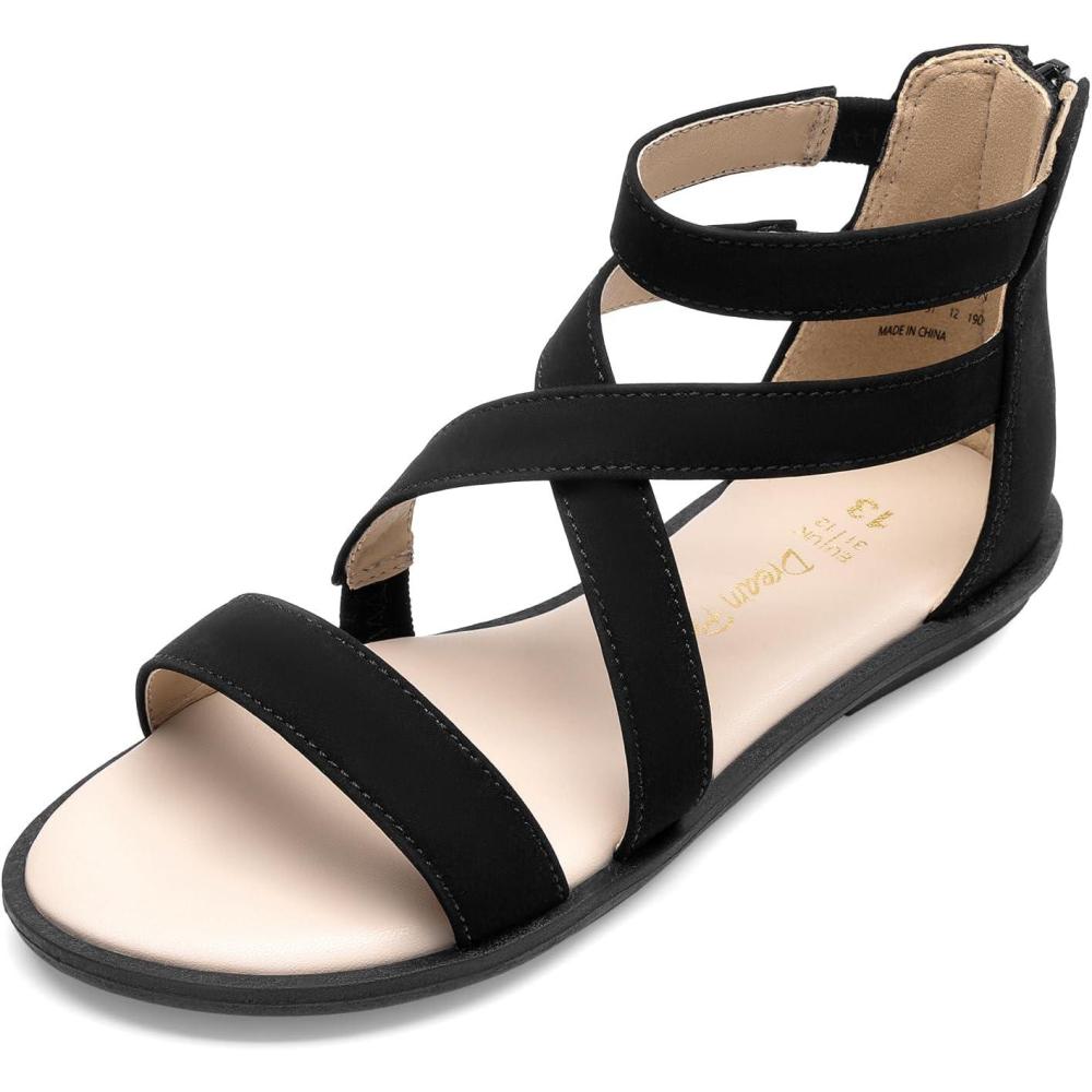 imageDREAM PAIRS Girls Gladiator Sandals with Zipper Strappy Sandals ToddlerLittle KidBig KidBlack