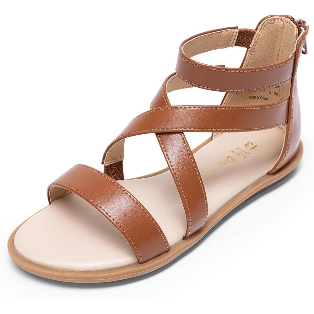 imageDREAM PAIRS Girls Gladiator Sandals with Zipper Strappy Sandals ToddlerLittle KidBig KidBrown