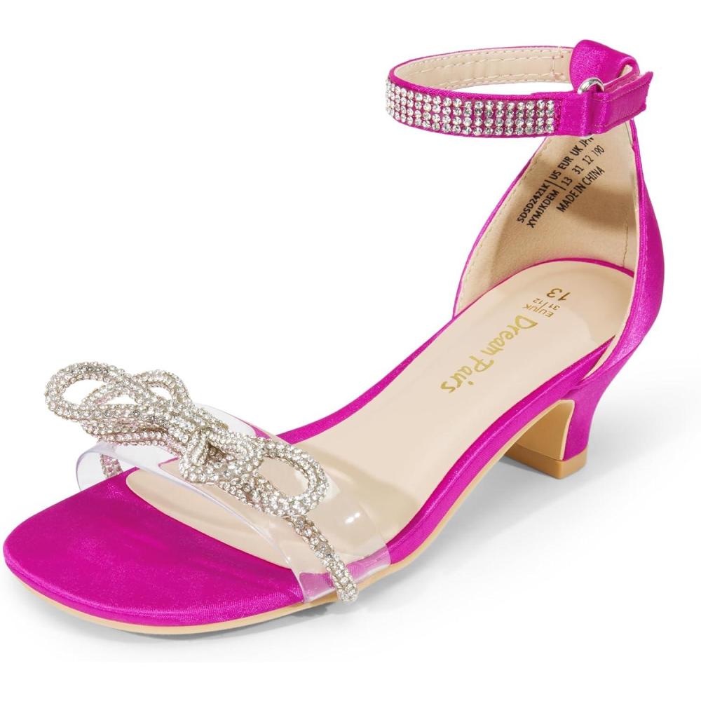 imageDREAM PAIRS Girls Sandals Ankle Strap Square Toe Low Heel Bow Flower Dress ShoesHot Pink