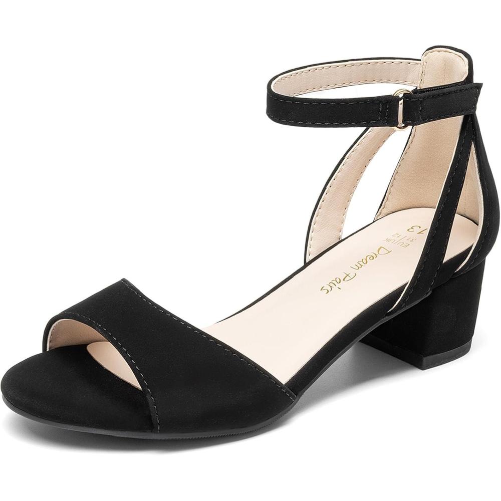 imageDREAM PAIRS Girls Sandals Chunky Pump Ankle Strap High Heels Dress Open Toe Flower Wedding Party for Little Big KidBlack