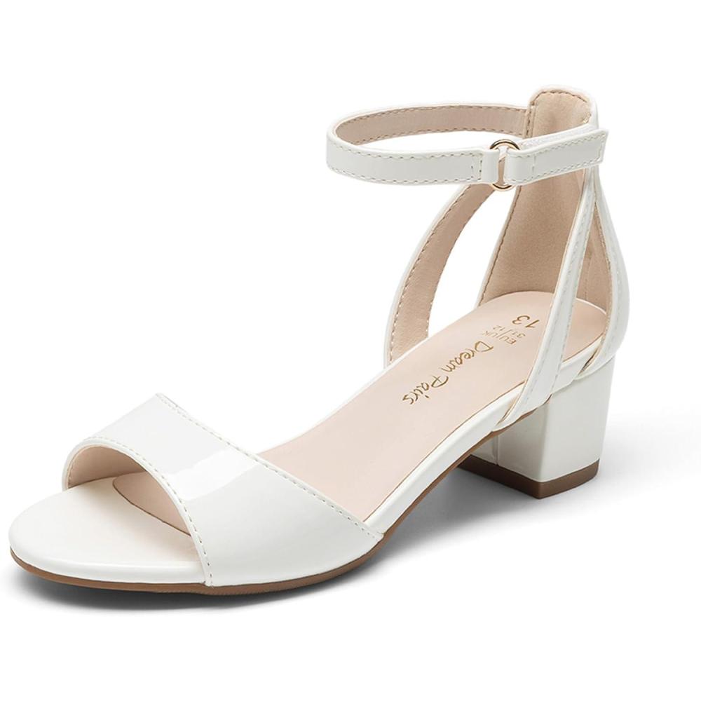 imageDREAM PAIRS Girls Sandals Chunky Pump Ankle Strap High Heels Dress Open Toe Flower Wedding Party for Little Big KidWhitepat