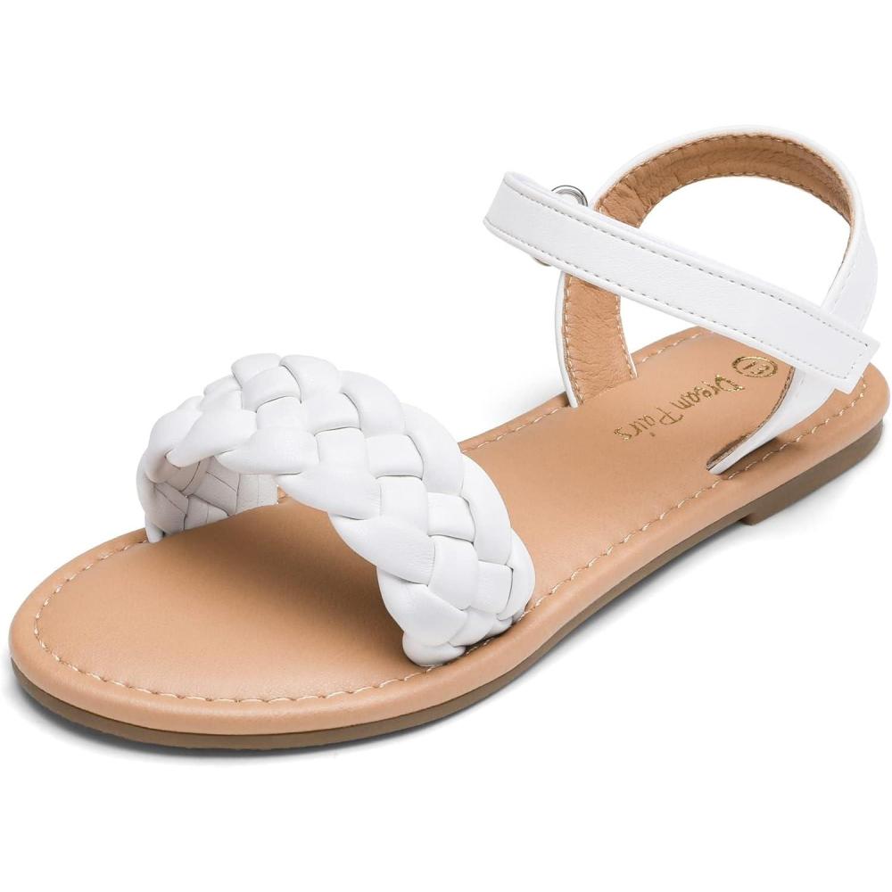 imageDREAM PAIRS Girls Sandals Classic Open Toe Braided Flat Sandals Summer Dress ShoesWhite